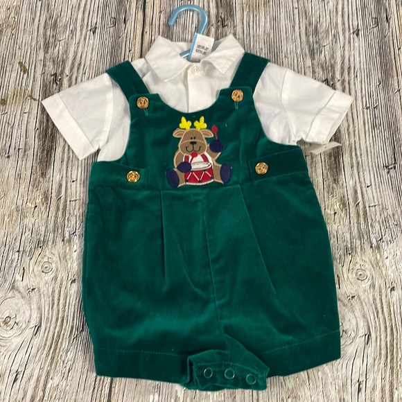 Vintage Green Shortall Romper Set 6-9 Months USA - Picture 1 of 6